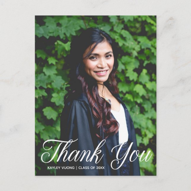 Chic Graduate Photo Graduation Simple Thank You Postcard (Front)