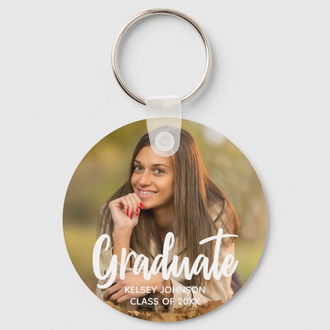 Chic Graduate Photo Modern Custom 2023 Graduation Key Ring (Front)