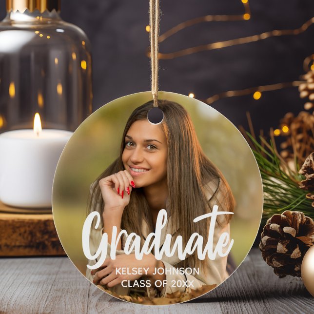 Chic Graduate Photo Modern Custom 2024 Graduation Ceramic Ornament (Creator Uploaded)