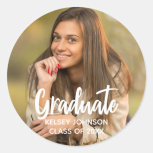 Chic Graduate Photo Modern Custom Graduation Party Classic Round Sticker