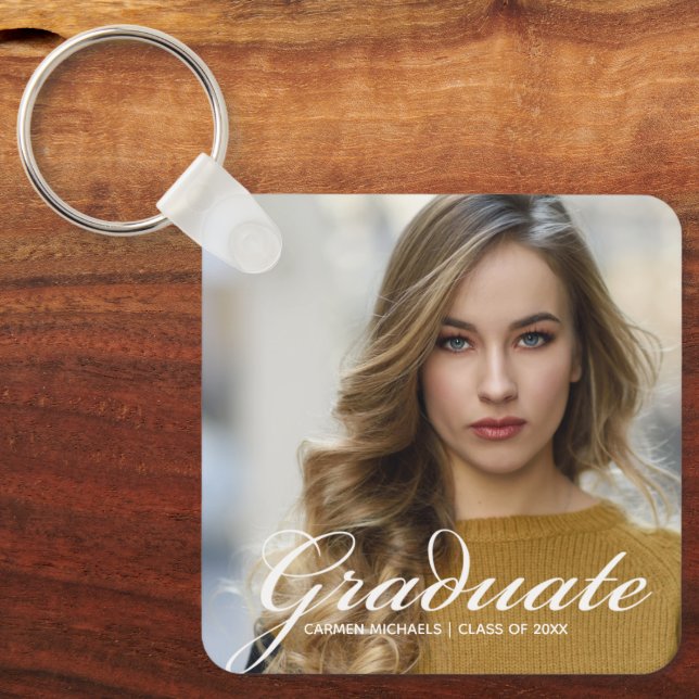 Chic Graduate Photo Personalised 2025 Graduation Key Ring (Front)