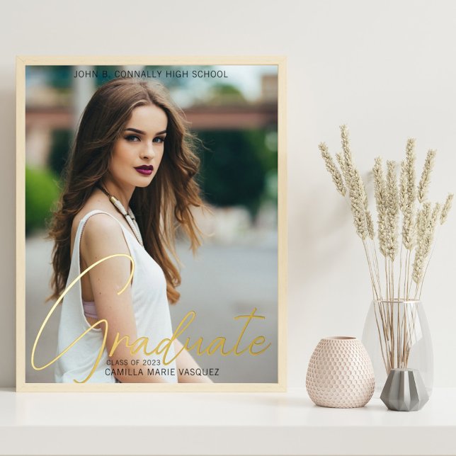 Chic Graduate Photo Trendy Script Graduation Gold Foil Prints (Creator Uploaded)