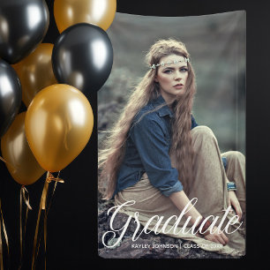 Chic Graduate Photo White Typography Overlay Party Banner