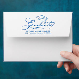 Chic Graduate Script Blue Return Address Envelope