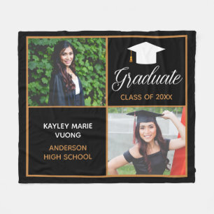 Chic Graduate Senior Photo Black Gold Graduation Fleece Blanket