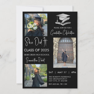 Chic Graduate three photo modern graduation  Invitation