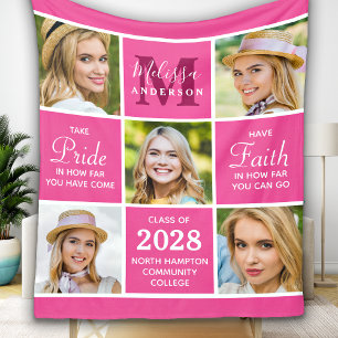 Chic Graduation 5 Photo Collage Pink Graduate  Fleece Blanket