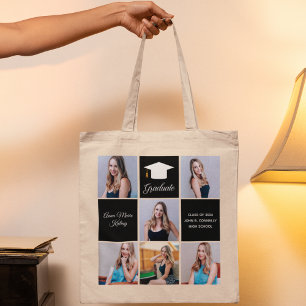Chic Graduation 6 Photo Collage Keepsake Gift Tote Bag