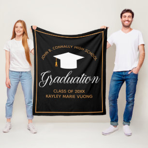 Chic Graduation Black Gold Personalised 2022 Class Fleece Blanket