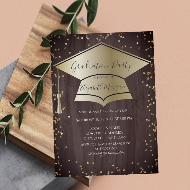 Chic Graduation Cap,Diamonds Brown Graduation Invitation (Creator Uploaded)