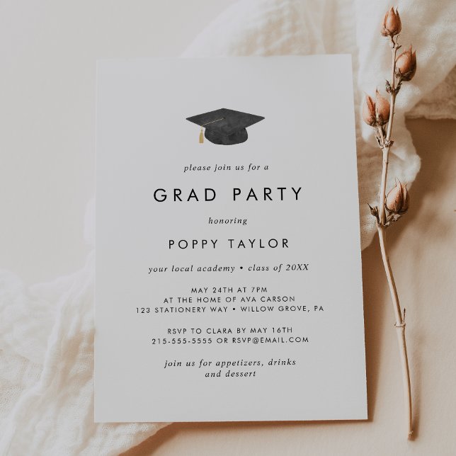 Chic Graduation Cap Grad Party Invitation (Creator Uploaded)