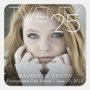 Chic Graduation   Classic Script Grad Photo Square Sticker