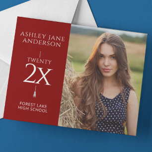 Chic Graduation Crimson Red Photo Announcement