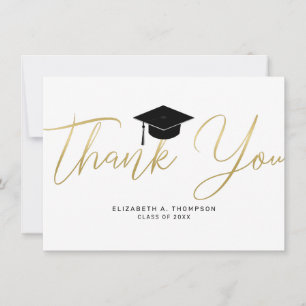 Chic Graduation Gold Cap Thank You Script Card