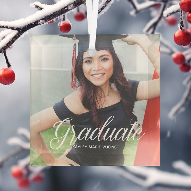 Chic Graduation Photo 2024 Graduate Christmas Glass Tree Decoration (Creator Uploaded)
