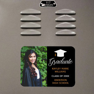 Chic Graduation Photo 2025 Black Gold Announcement Magnet
