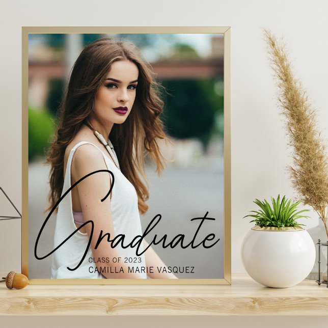 Chic Graduation Photo Black Script Overlay Party Poster (Creator Uploaded)