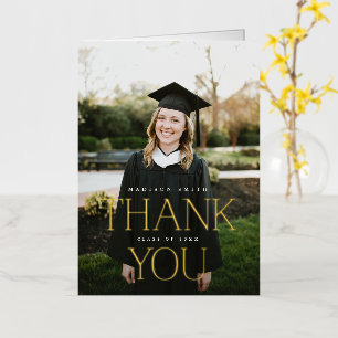 Chic Graduation Photo Gold Foil Thank You Card