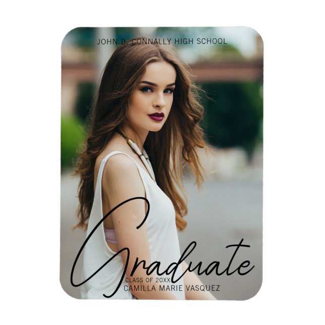 Chic Graduation Photo Handwritten Script Overlay Magnet (Vertical)