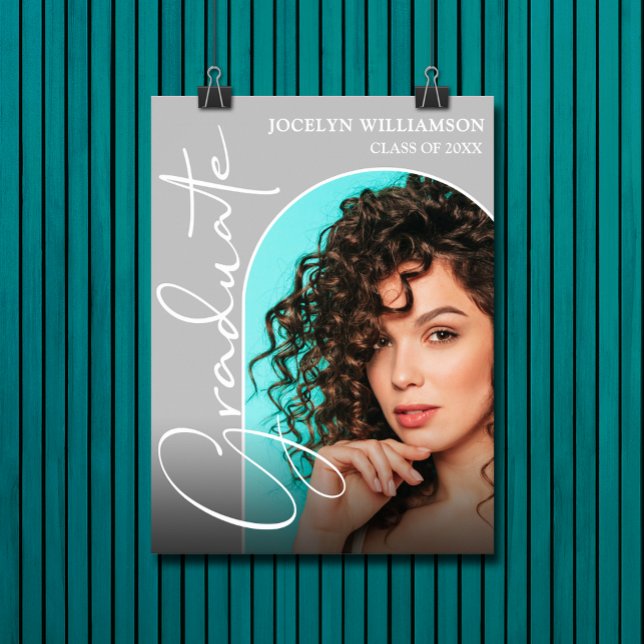 Chic Graduation Script Arch Photo Poster (Chic graduation script on arched photo gray poster - PRINTED and/or INSTANT DOWNLOAD)