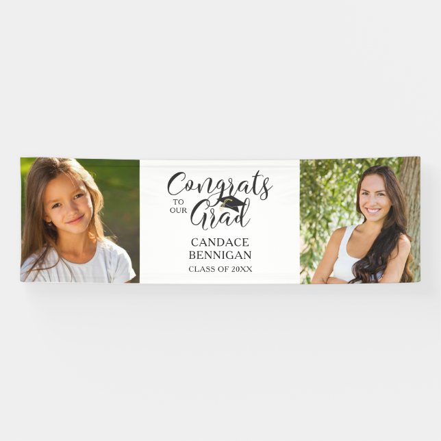 Chic Graduation Script Typography 2 Photo Banner (Horizontal)