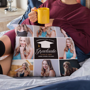 Chic Graduation Senior Portrait Photo Collage Cushion