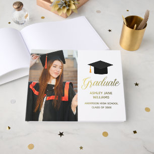 Chic Graduation Senior Portrait Photo Gold Foil Guest Book