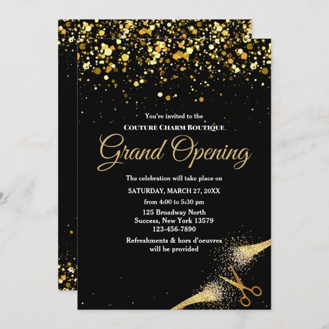 Chic Grand Opening Ribbon Cutting Ceremony Invitation (Front/Back)