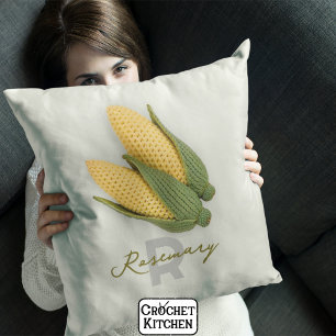Chic Grandma's Garden Modern Crochet Corn Name  Cushion