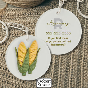 Chic Grandma's Garden Modern Crochet Corn Name  Key Ring