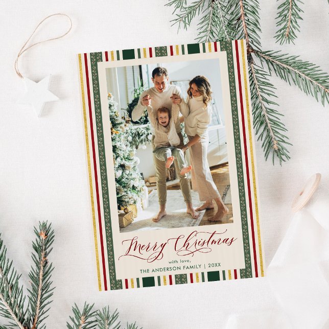 Chic Grandmillennial Stripes Merry Christmas Photo Holiday Card (Creator Uploaded)