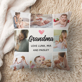 Chic Grandmother's Love: Personalised Heart Photo Cushion