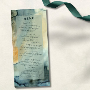 Chic Granite Blue Green Watercolor Wedding Menu