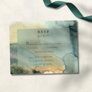 Chic Granite Blue Green Watercolor Wedding RSVP Card