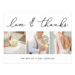 Chic Gratitude | Wedding Photo Collage Thank You Postcard