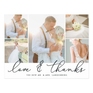 Chic Gratitude | Wedding Photo Collage Thank You Postcard