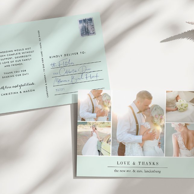 Chic Gratitude | Wedding Photo Collage Thank You Postcard (Creator Uploaded)