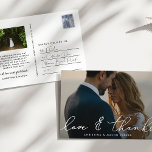 Chic Gratitude | Wedding Photo Thank You Postcard<br><div class="desc">A modern and elegant photo thank you postcard designed to accommodate your favourite horizontal or landscape orientated wedding photo with "love and thanks" as a white script text overlay. Personalise with your names and/or wedding date beneath. Postcards reverse to show your return address with ample space for recipient addressing, as...</div>