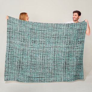 Chic Gray Seafoam Blue Green Boucle Woven Pattern Fleece Blanket