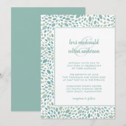 Chic Green Abstract Floral Seaside Wedding Invitation