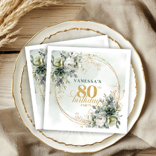 Chic Green and Gold 80th Birthday Party Napkins