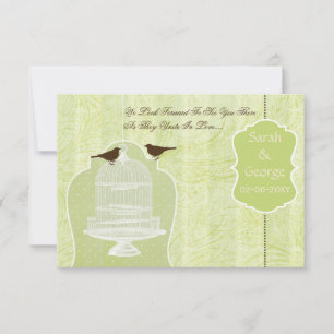 Chic green bird cage, love birds RSVP 3.5 x 5