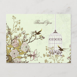 Chic green bird cage, love birds Thank You Postcard