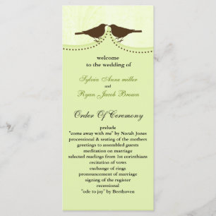 Chic green bird cage, love birds wedding programs