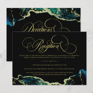 Chic Green Black Gold Reception Directions Wedding Enclosure Card