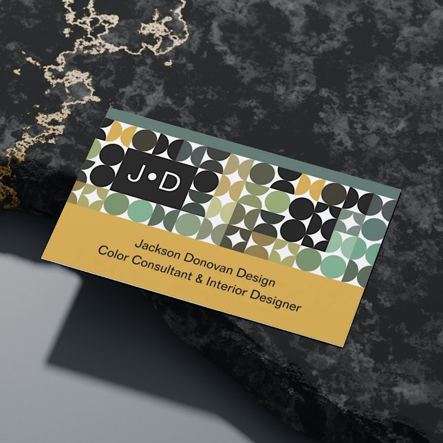 Chic Green Black White Brown Retro Art Pattern Business Card (Creator Uploaded)