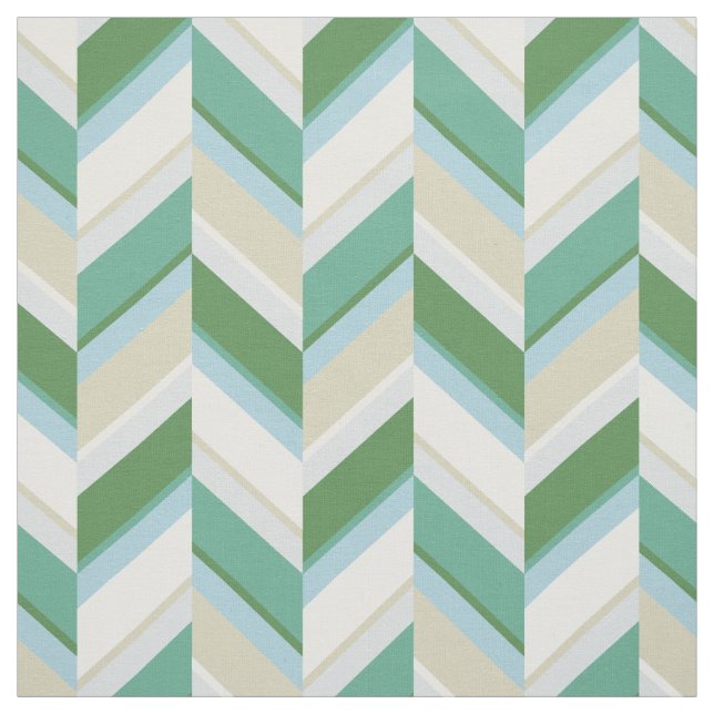 Chic green blue beige geometric chevron pattern fabric (Swatch)