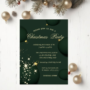 Chic Green Christmas Balls Snowflakes Christmas Invitation