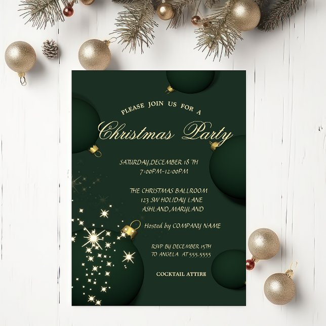  Chic Green Christmas Balls Snowflakes Christmas Invitation (Creator Uploaded)