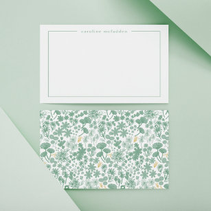 Chic Green Ditzy Floral Personalised Stationery Card